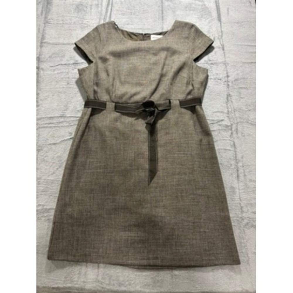 Studio I Belted Sheath Dress Womens 20W Brown Career Office Business Midi